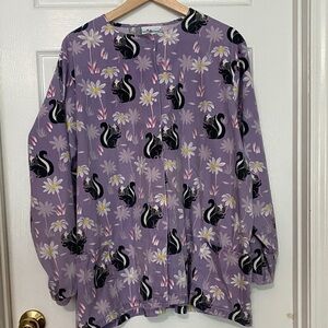Purple Skunk  and Daisy Print Scrub Jacket